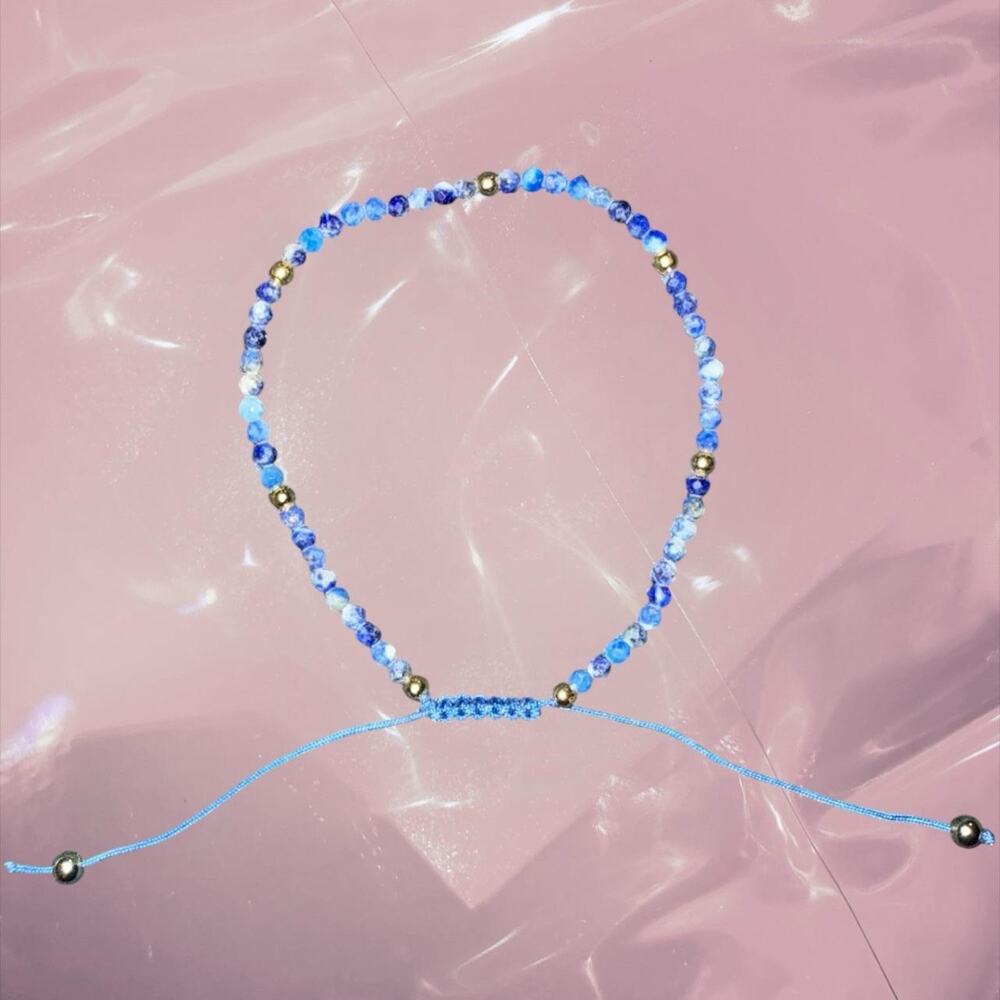 Y2K Birthstone Blue Lapis Lazuli and gold beaded lucky friendship bracelet